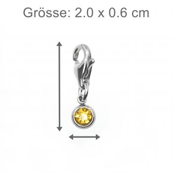 Preview: Edelstahl - mini STRASS Charm, citrinfarben Preview: strass stein charm