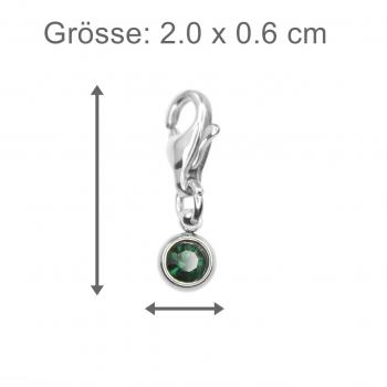 Preview: Edelstahl - mini STRASS Charm, smaragdfarben Preview: strass stein charm