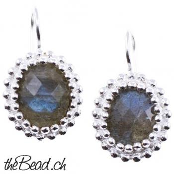 Earrings made of 925 sterling silver and labradorite