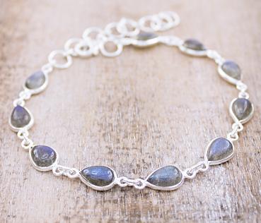 Silver bracelet with labradorite