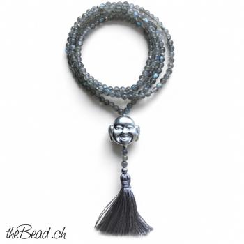Preview: Halskette HAPPY BUDDHA mit Labradorit, 80 cm lang Preview: schmuckverpackung