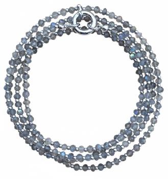 Halskette mit LABRADORIT & Silber Perlen, 85 cm lang!