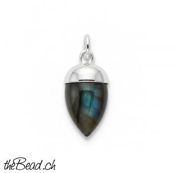 kleiner Labradorit Anhänger mit Silberkäppchen
