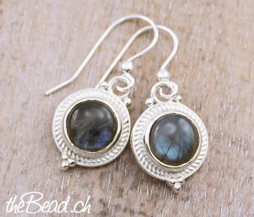 silver earrings with labradorite