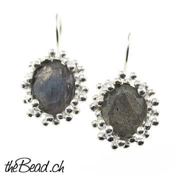 Earrings made of 925 sterling silver and labradorite