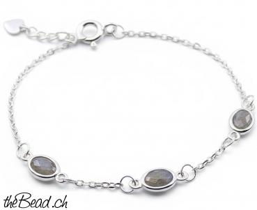 feines Silberarmband mit blau-grauem LABRADORIT