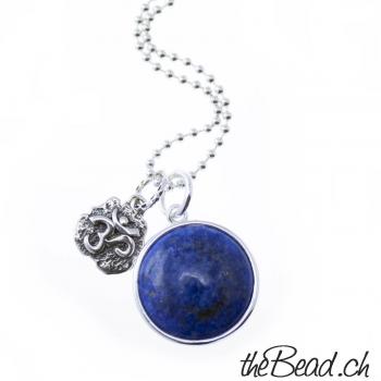 silber halskette mit lapislazuli und lotusblüte edelsteinschmuck online kaufen