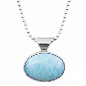 Silberhalskette mit ovalem LARIMAR Anhänger