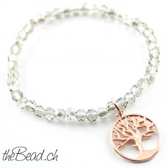 crystal beads bracelet with 925 sterling silver rosegold plated pendant