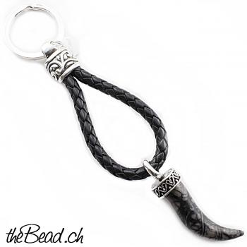 keychain with Picasso Jaspis, 925 silver and leather