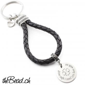 keychain leather and stainless steel and engraved pendant