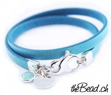 Leather Bracelet IN TURQUOISE with Amazonit Charm