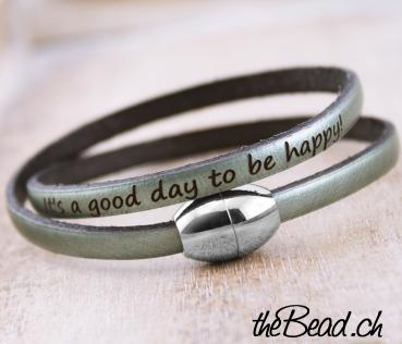 wrap leather bracelet with engraving magnetic stainless steel