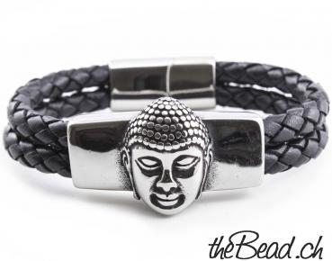 Herrenarmband BUDDHA mit Magnetverschlus, Lederfarbe wählbar