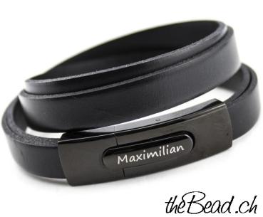 black leather bracelet