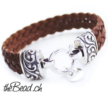 braided leather bracelet with 925 sterling silver