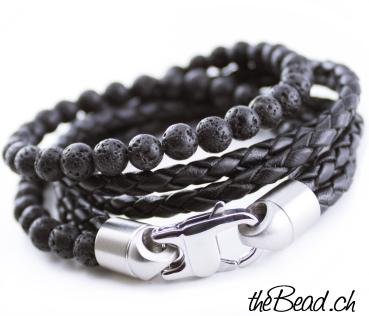 Leather bracelet EPIC Lava beads