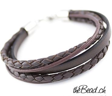 Men leather bracelet ONE SIZE in dark brown