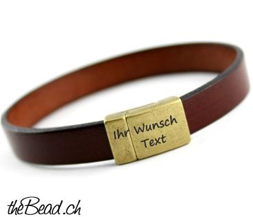 Lederarmband No. 1 graviert mit IHREM Wunschtext, VINTAGE ANTIK