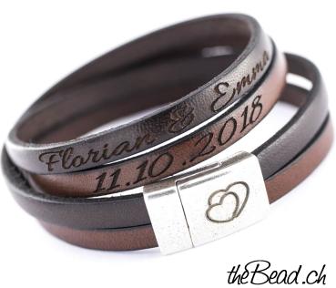 engraving bracelet with leather by thebead