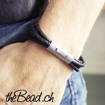 men leather bracelet BLACK CURL