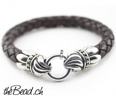 Herren Lederarmband &  925 Sterling Silber