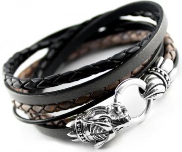 Herren Lederarmband TIGER in schwarz & 925 Sterling Silber - GRAVUR möglich !