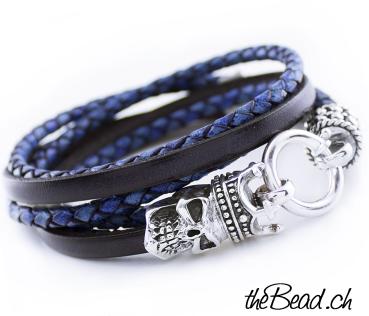 Leather Bracelet SKULL blue