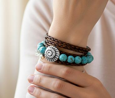Damen Armband LEDER meets TÜRKIS