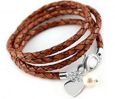 Geflochtenes Lederarmband Silberherz - Anhänger