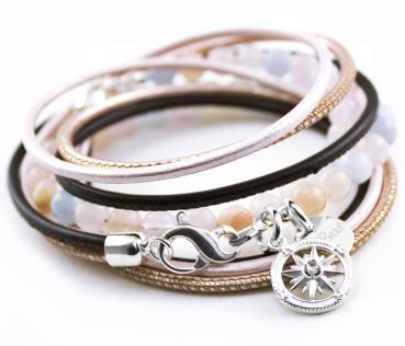 Damen Lederarmband KOMPASS mit Morganit Steinen