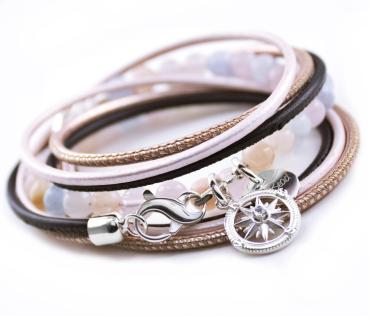 Morganit Lederarmband mit Kompass Silber Anhänger theBead