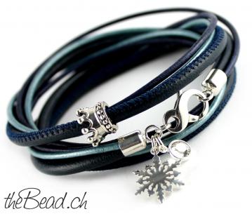 Damen Lederarmband Eisprinzessin in blau theBead