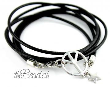 Leather Bracelet PEACE COLLECTION in Black