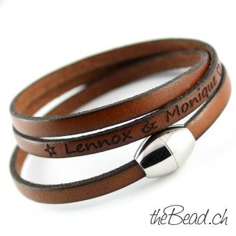 surfer wrap leather bracelet with engraving magnetic