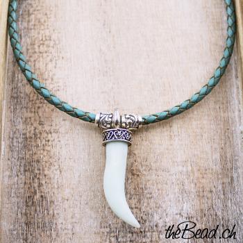 braided leather necklace, 4 mm in diameter with amazonite pendant