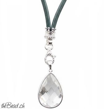 Leder Halskette grossem BERGKRISTALL Anhänger