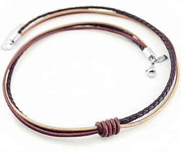Lederkette RAVE in Brauntönen, Edelstahl Karabiner Verschluss