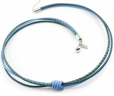 Lederkette RAVE in Türkis/Hellblau, Edelstahl Karabiner Verschluss