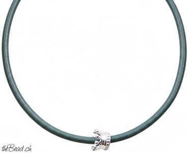 Leder Halskette mit KRÖNCHEN, Farbe wählbar