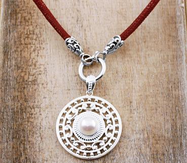Leather necklace ROMA with 925 sterling silver clasp with pendant