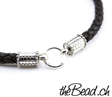 Leather necklace 8mm with 925 sterling silver