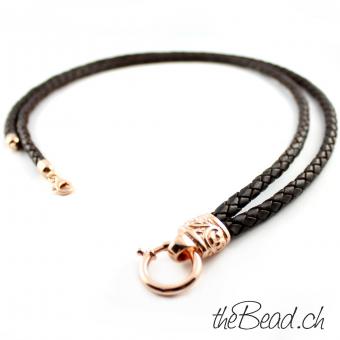 leather necklace rosegold