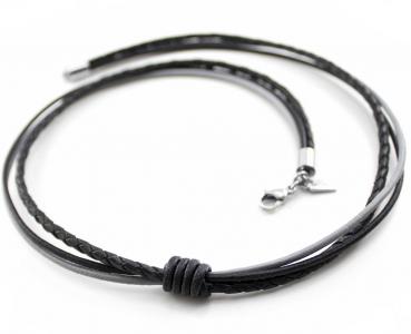 Lederkette RAVE in Schwarz/Grau, Edelstahl Karabiner Verschluss