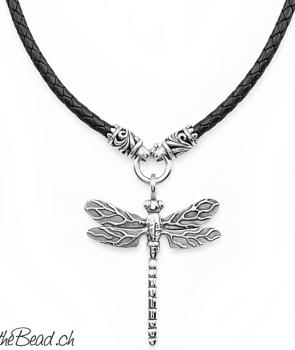 Lederhalskette mit LIBELLEN Anhänger, Länge wählbar