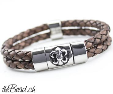 Herrenarmband FLEUR DE LYS, Lederfarbe wählbar