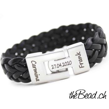 männer Gravur Armband  lederarmband mit edelstahl verschluss