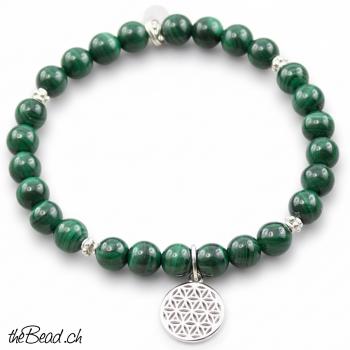Armband mit BLUME des LEBENS Anhänger & Malachit