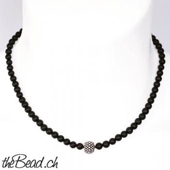 Halskette DOTS mit matten Achat und Echtsilber - Perle