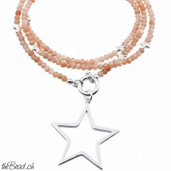 Orange MONDSTEIN Halskette mit STERN Anhänger, 80 cm lang